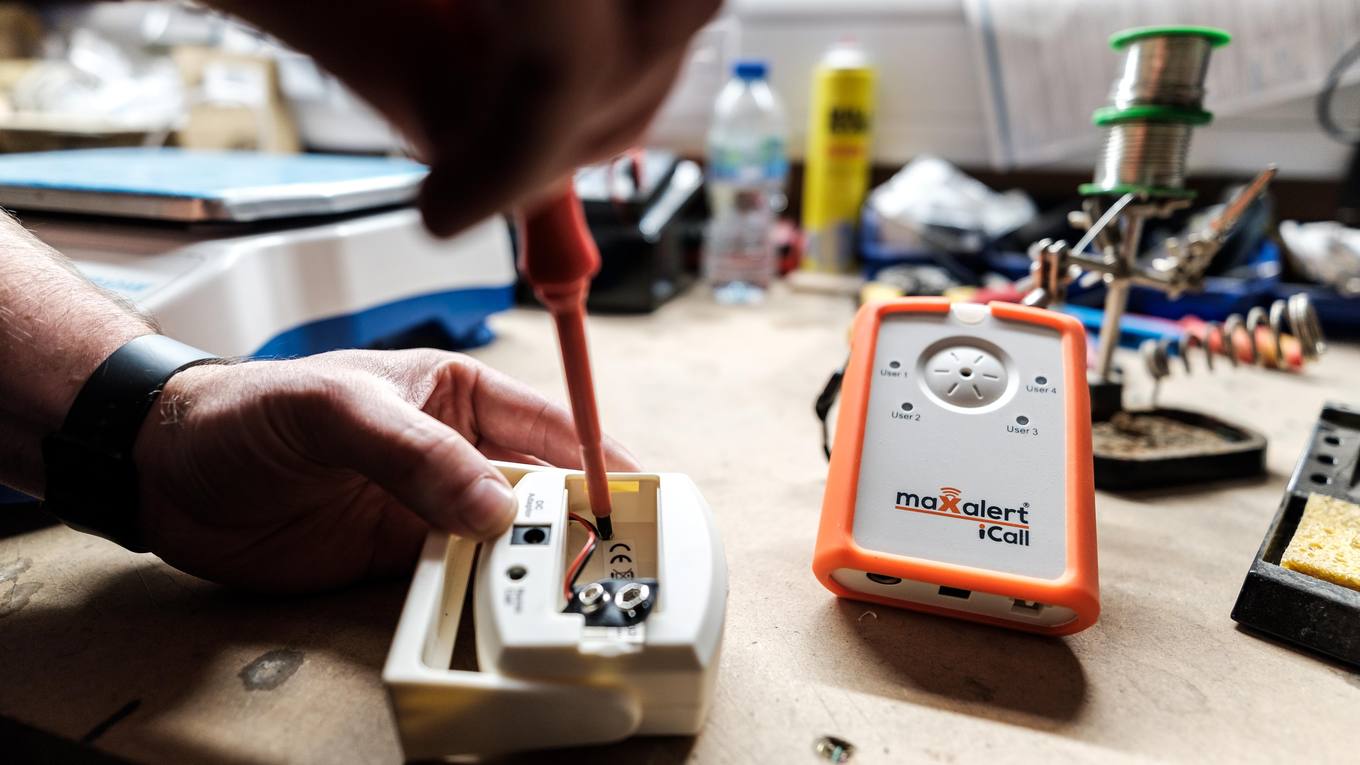 A Maxalert iCall unit being built at the RGS bench